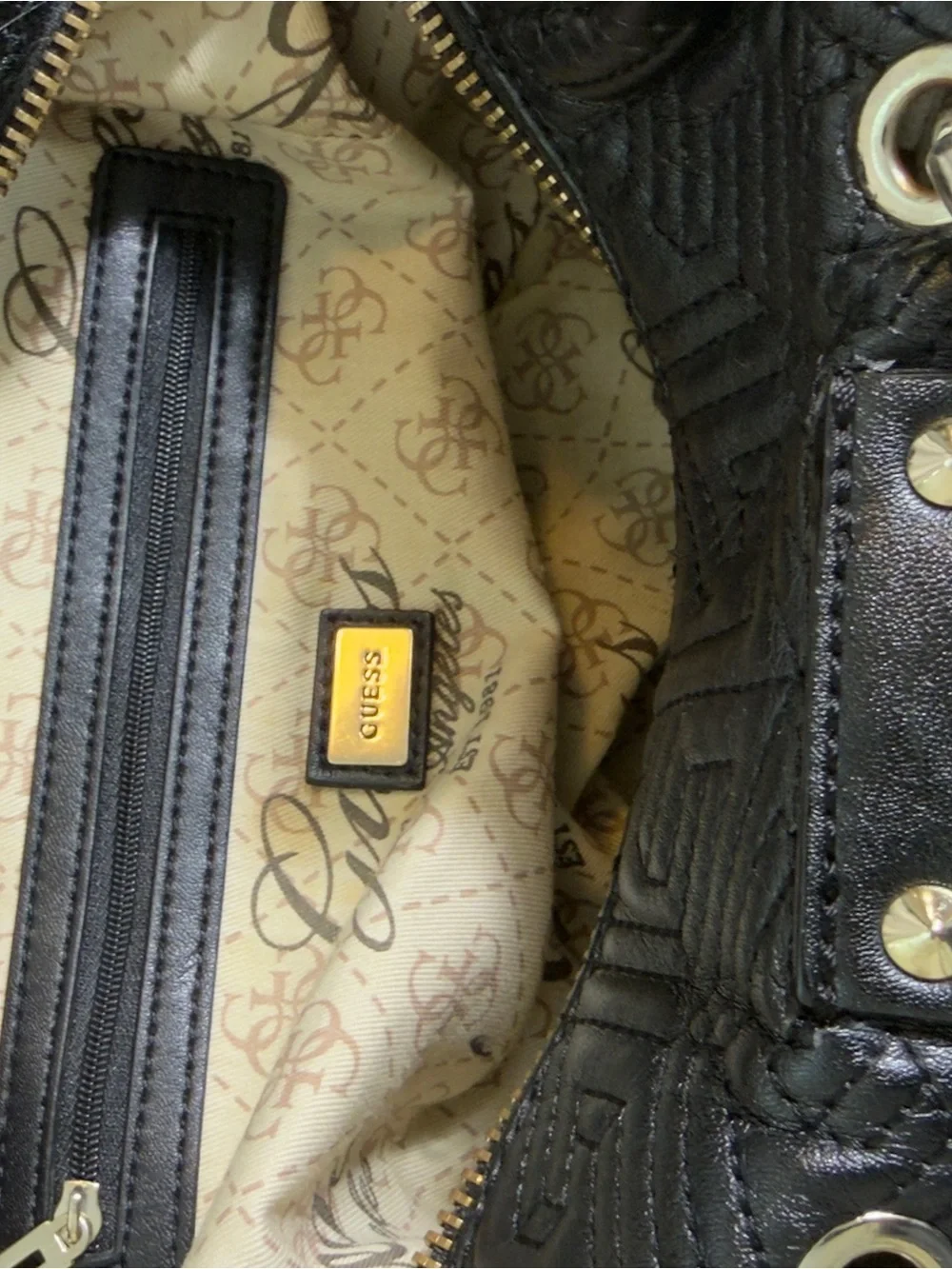 Guess Geometric Quilted Barrel Satchel Bag Black 3D Cube Top Handbag Purse